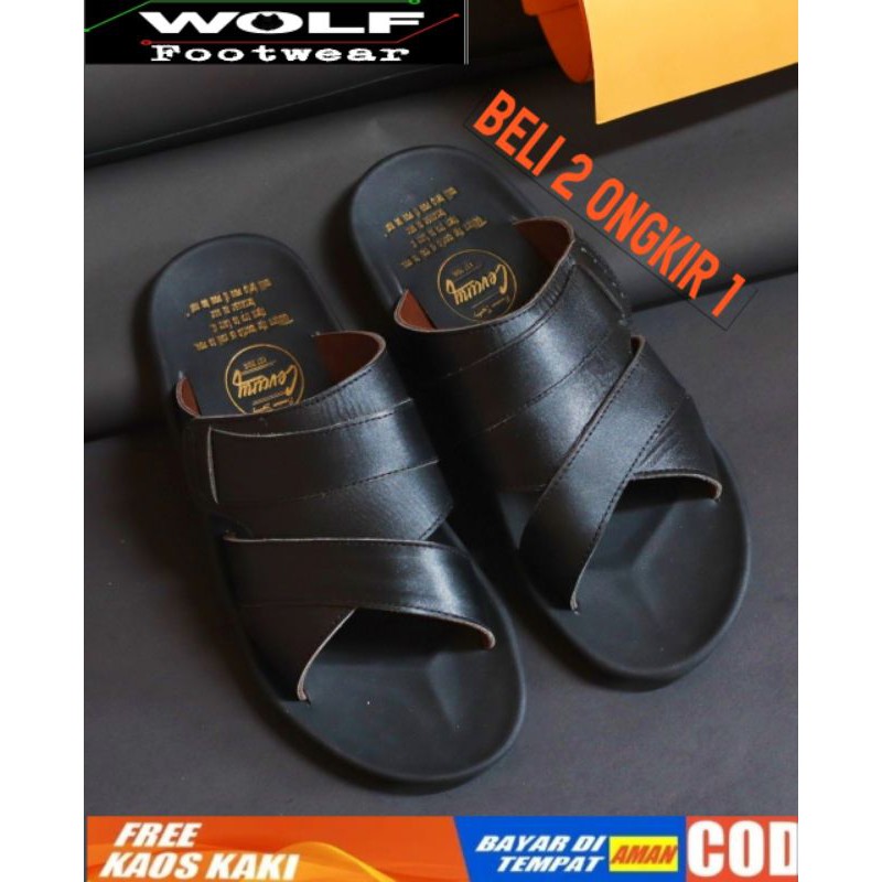 BELI 2 ONGKIR 1! SANDAL FULL KULIT ASLI 05 CEVANY EXO BLACK BROWN TAN ORIGINAL