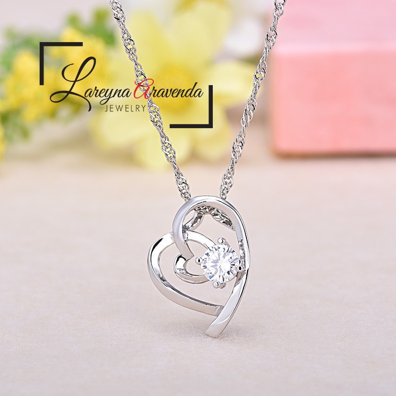 Kalung Liontin Titanium Anti Karat Non Alergi Kristal Crystal Motif Love