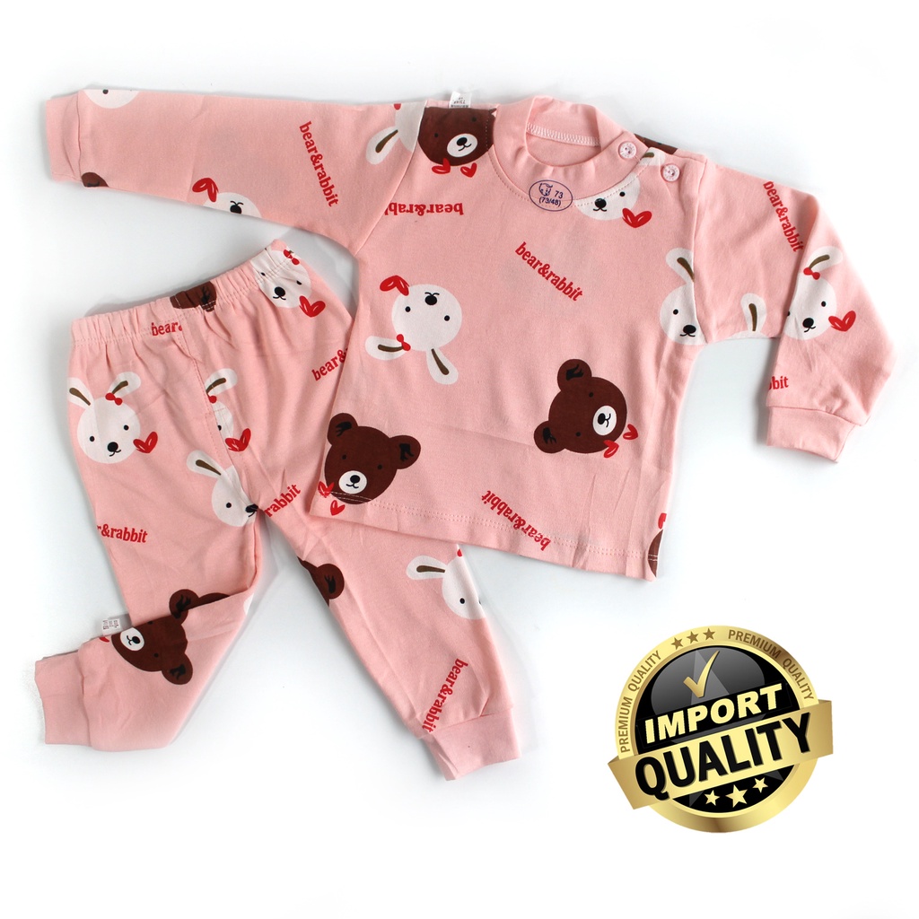 Baju Tidur Piyama Anak Premium Set BEAR &amp; RABBIT Bahan Katun Piyama Anak Gambar Lucu Baju Tidur Anak Bahan Katun