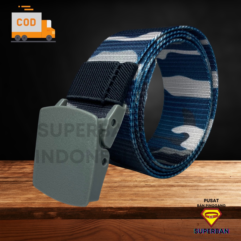 IKAT PINGGANG PRIA TACTICAL BIRU NYLON CANVAS ARMY ANTI METAL DETECTOR CAMOUFLAGE NAVY  - SUPERBAN