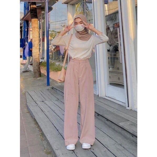 Celana Panjang Wanita Kulot Highwaist Loose Pants Yora Pants Premium Warna Stabilo Terbaru Fuschia