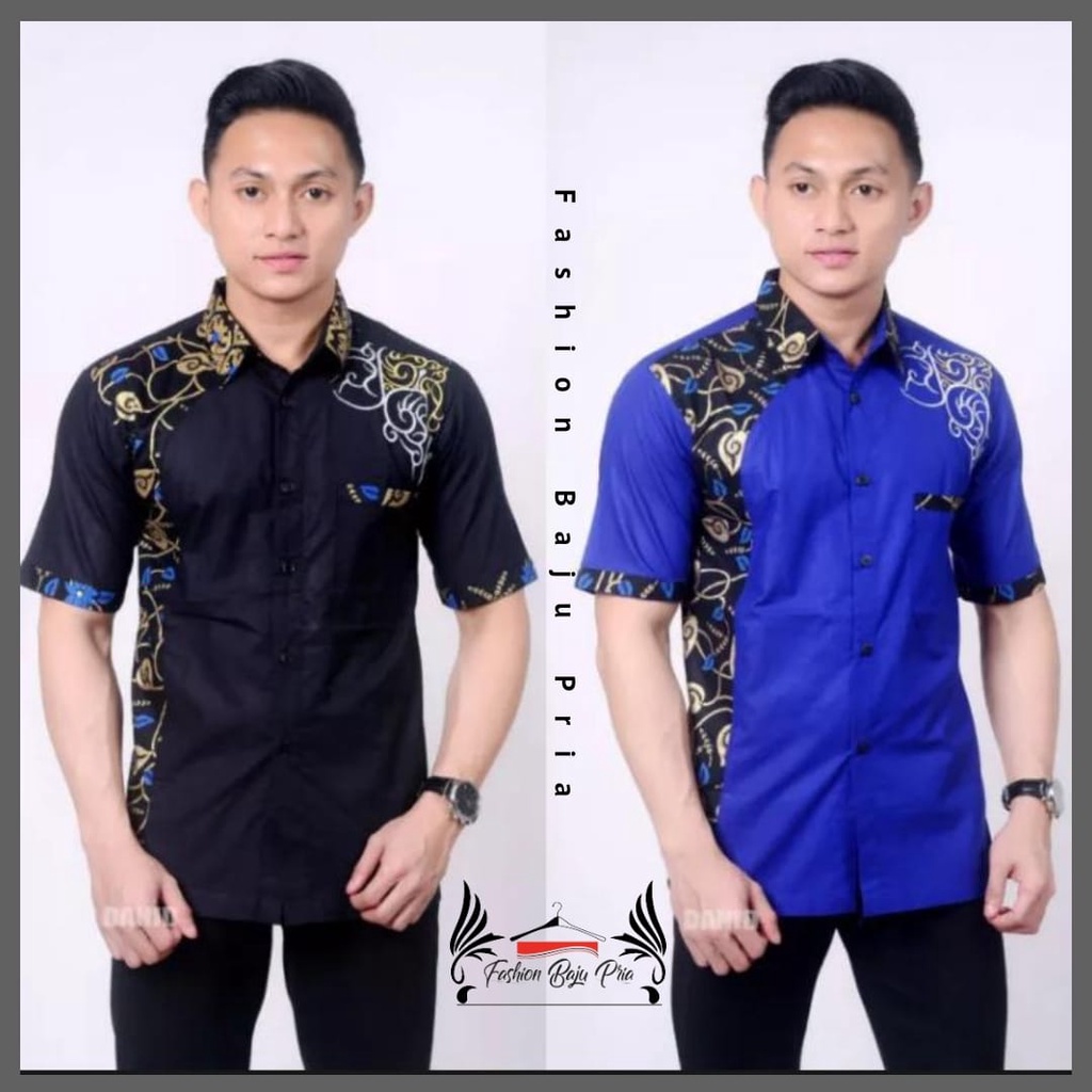 Kemeja Lengan Pendek Pria Motif Kekinian Kombinasi Batik Dan Bordir Terlaris Bahan Katun