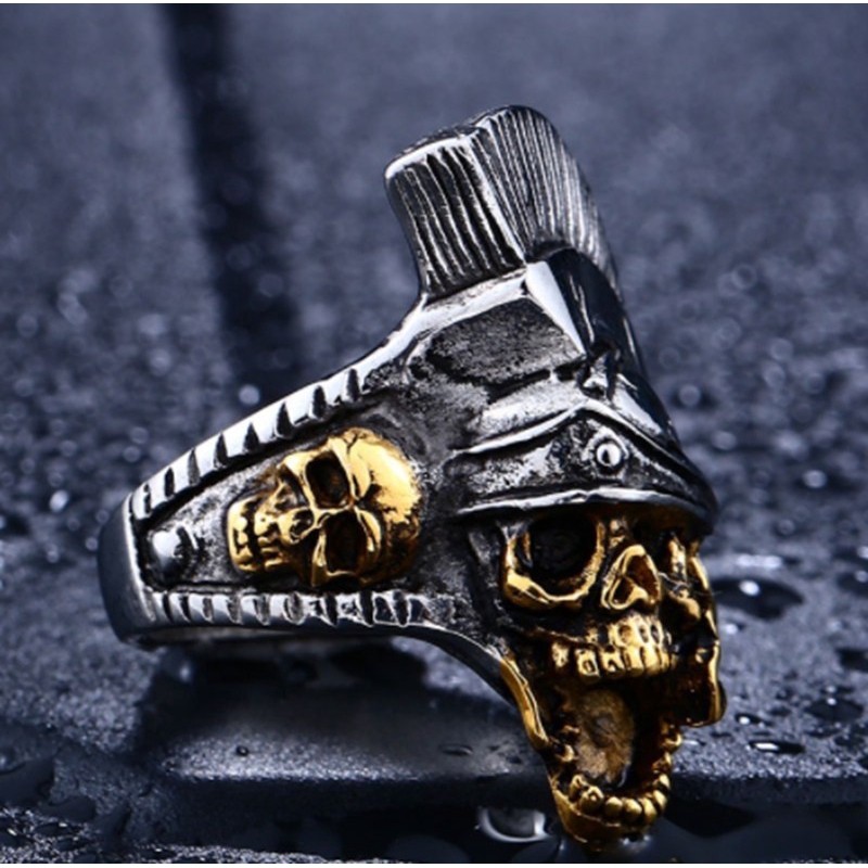 SEUSUK  Fashion Vintage Popular High Quality Punk Rome Fighter Skull Ring Jewelry