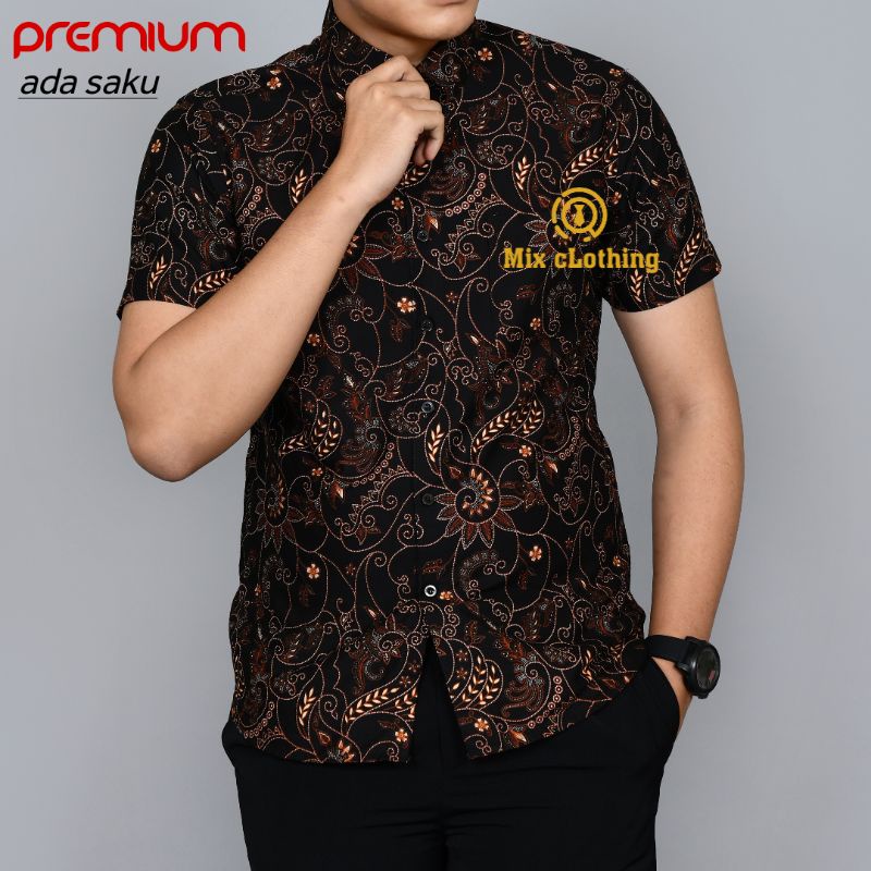 LBS 600 BAJU BATIK PRIA SLIMFIT KEMEJA LENGAN PENDEK LUIGI BATANI