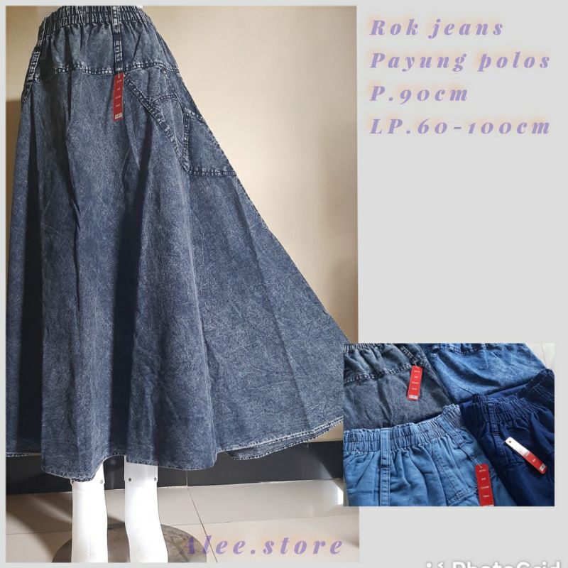 ROK JEANS PAYUNG POLOS|ROK JEANS DEWASA|ROK JEANS PANJANG