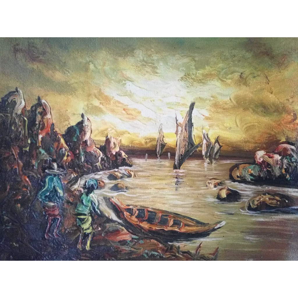 

Lukisan Perahu Berkah Laut, media cat minyak di kanvas, 30 x 40 cm