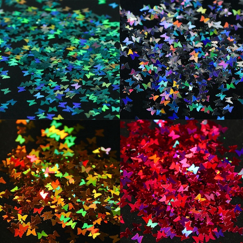 Mirror Sparkly Butterfly Nail Sequins Paillette Mixed Colors Nail Holographic Glitter 3D Flakes Slices Art Accessories