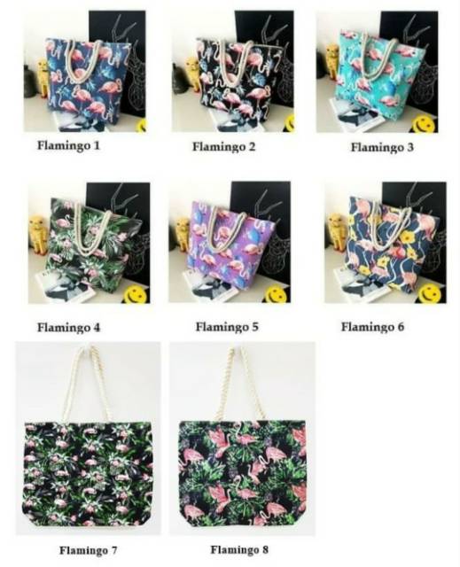 Kawaii Garden Flamingo Canvas Tote Bag Tas Pundak  Shoulder Bag