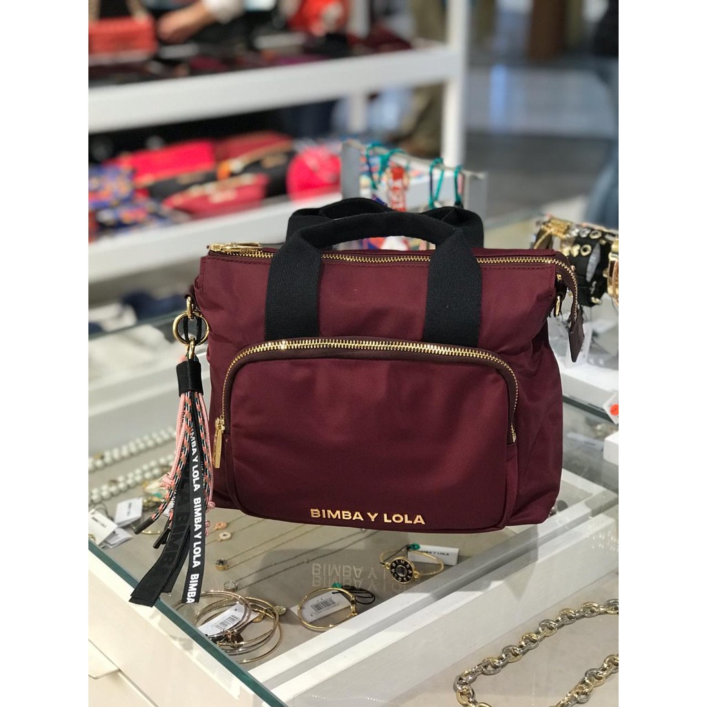 Bimba y lola maroon medium pompom square crossbody bag tas selempang parasut authentic new design