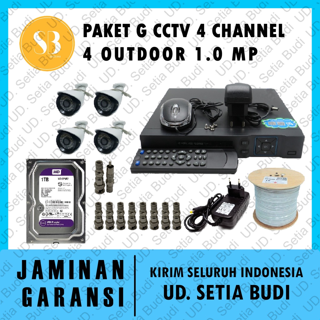 Paket G CCTV 4 Channel: 4 Outdoor 1.0 MP