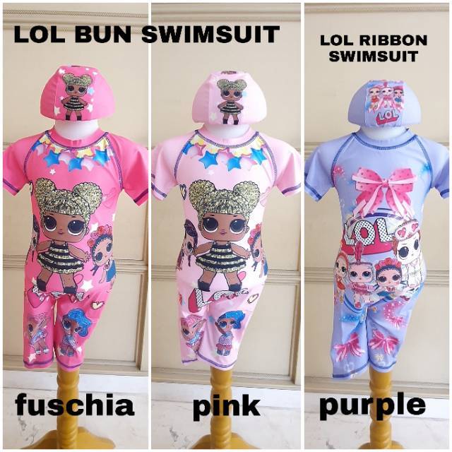 LOL SWIMSUIT / BAJU RENANG ANAK PEREMPUAN LOL PINK UNGU KUNING IMPORT KOREA MURAH / PAKAIAN RENANG