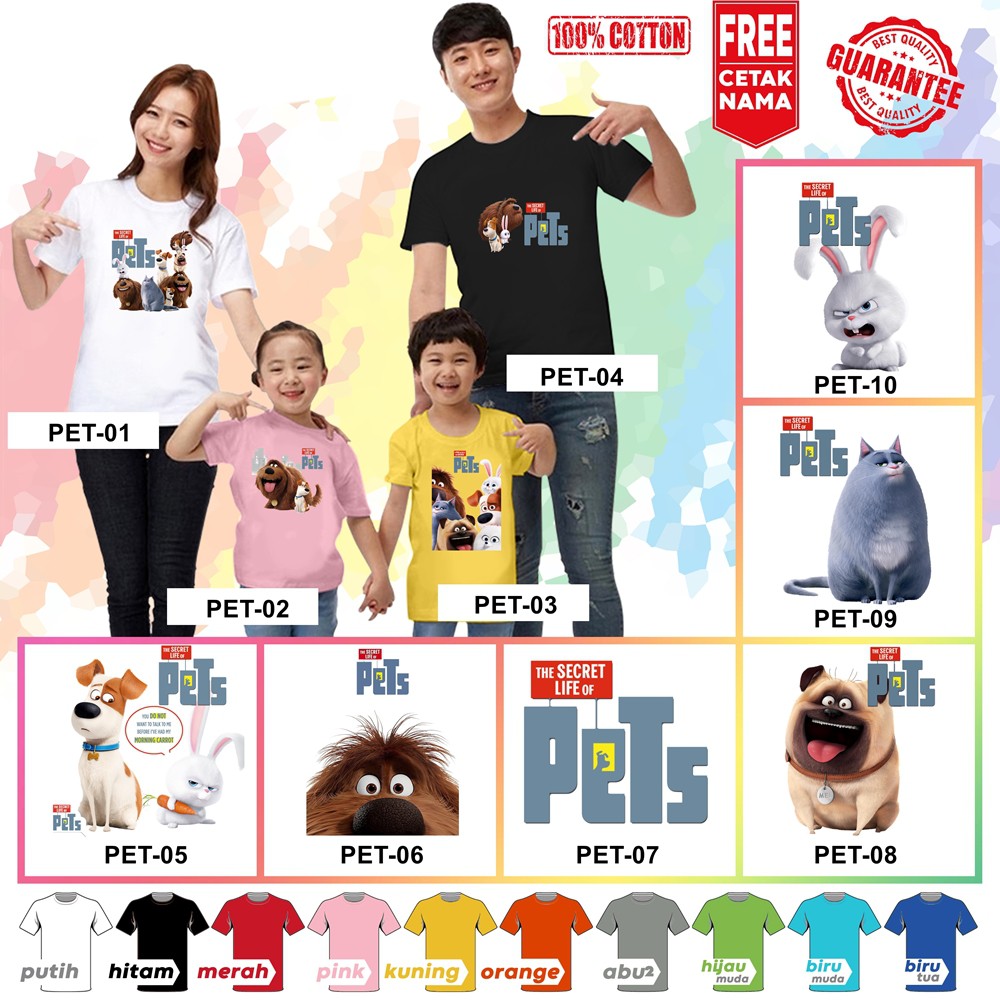 [FREE NAMA!!] Baju Kaos COUPLE  ANAK DAN DEWASA PETS BANYAK MOTIF