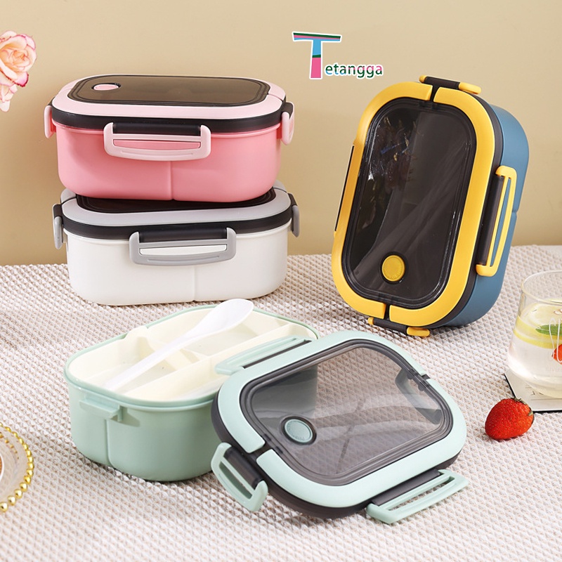 Tempat Makan Siang Kotak Bekal Single-Layer Makanan Bento Lunch Box Microwavable Anti Tumpah