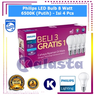 Paket Isi 4 Lampu Philips LED 8 WATT 8WATT 8W 8 W (isi 4pc) Bergaransi &amp; Gratis Bubble