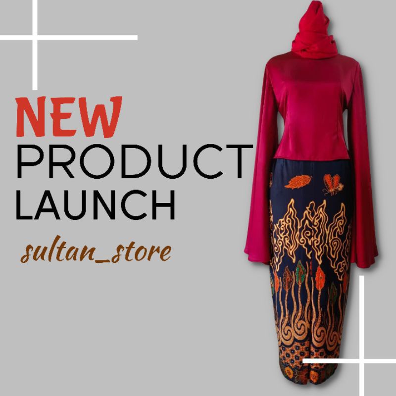 SET ROK TUNIK MODERN MAROON & ROK BATIK PRIMIS