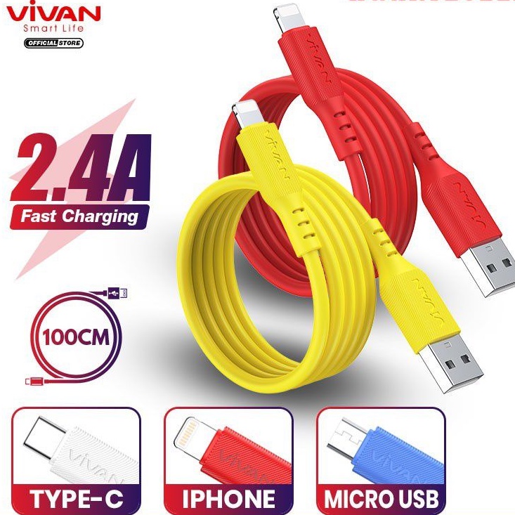 VIVAN Kabel Data iPhone 2.4A Silicone Quick Charge VSL100 VSM100 VSC100 Type C Micro usb ORIGINAL