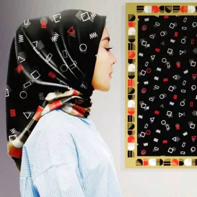 kerudung/hijab segi empat motif deenay kw/polka hitam pinggir gold/jilbab voal premium