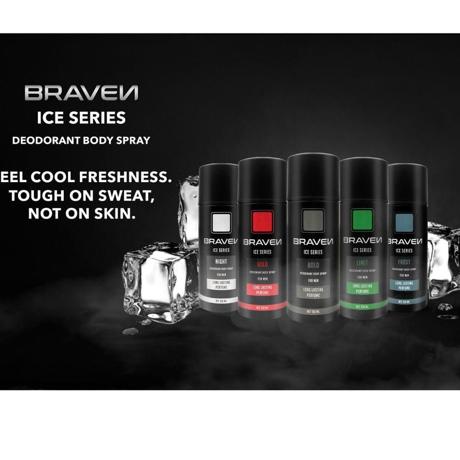 ⭐BAGUS⭐ BRAVEN ICE  / PILOT SERIES MEN DEODORANT BODY SPRAY 150ml - Deodoran Pria