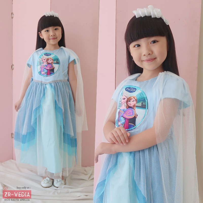 Gaun SNOWY FROZEN uk 7-8 Tahun / Baju Pesta Ulang Tahun Kostum Princess Elsa Premium Dress