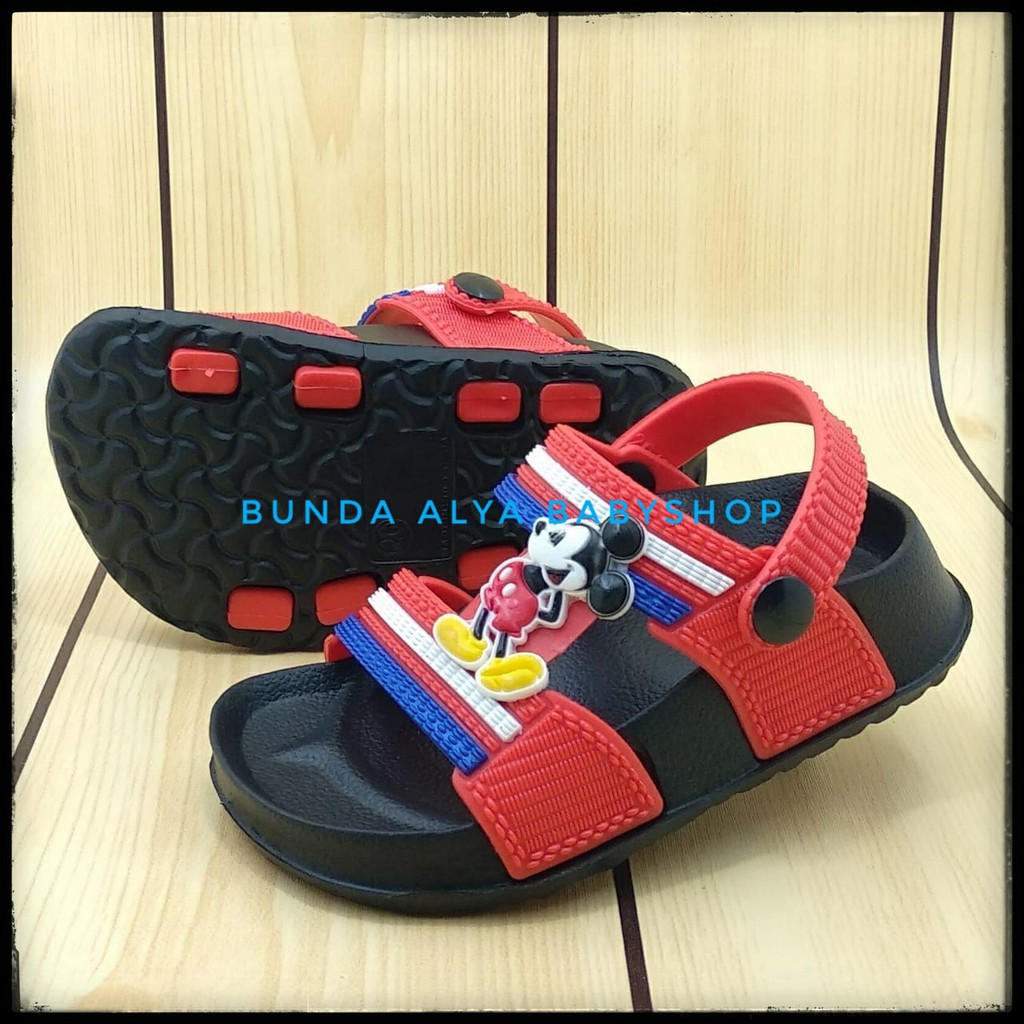 Sendal Anak Laki Laki Mickey 6 Bulan 1 2 Tahun Alas Karet MERAH Anti Licin - Sepatu Sandal Anak Cowok Karet Anti Slip Size 20 - 25