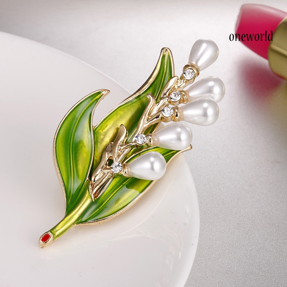 OW@ Rhinestone Faux Pearl Tree Leaf Brooch Pin Fashion Women Party Jewelry Gift