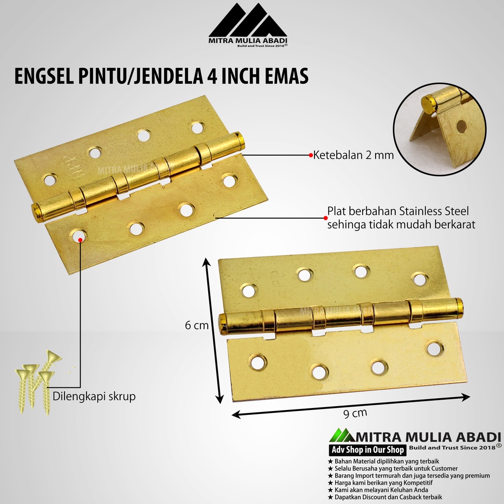 Engsel Pintu 4&quot;  GOLD  HPP TEBAL