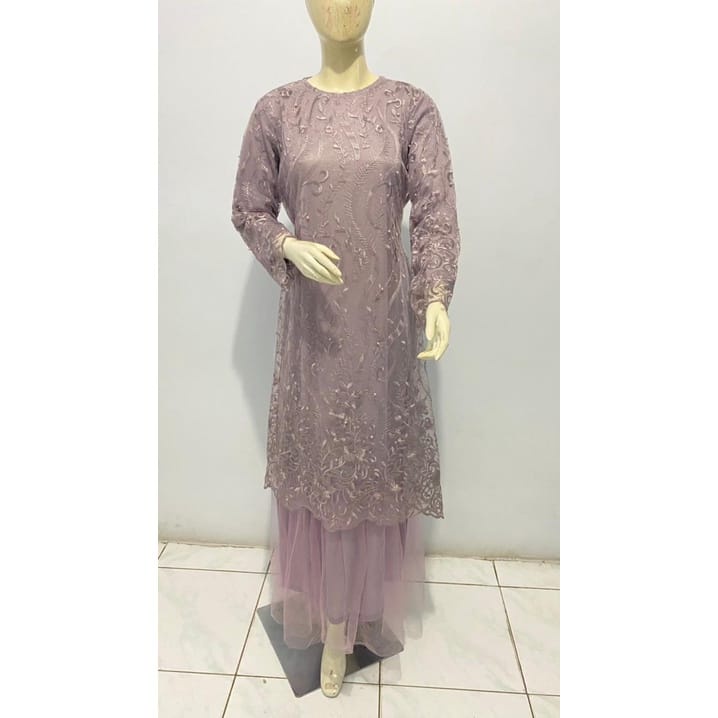 Gamis full Geraldine versi full brukat Baju Muslim Wanita  Jumbo Gamis Brukat Tile Anak Perempuan Remaja Dewasa Premium Fashion Muslim