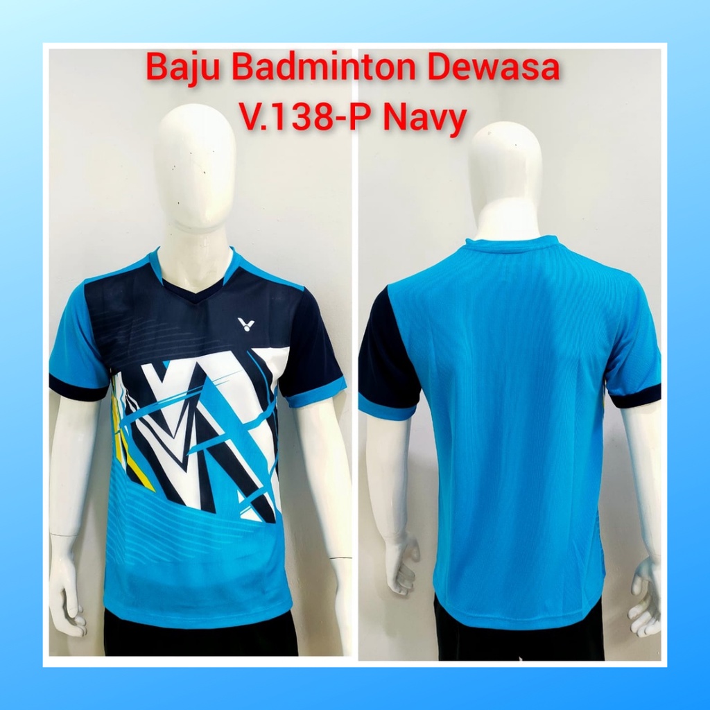 Kaos bulutangkis pria baju badminton atasan jersy wanita dewasa t-shirt outfit seragam kostum jersey olahraga casual suit pakaian jarsey oblong apparel sports jersi sudirman thomas uber cup bulu tangkis V138 navy polos