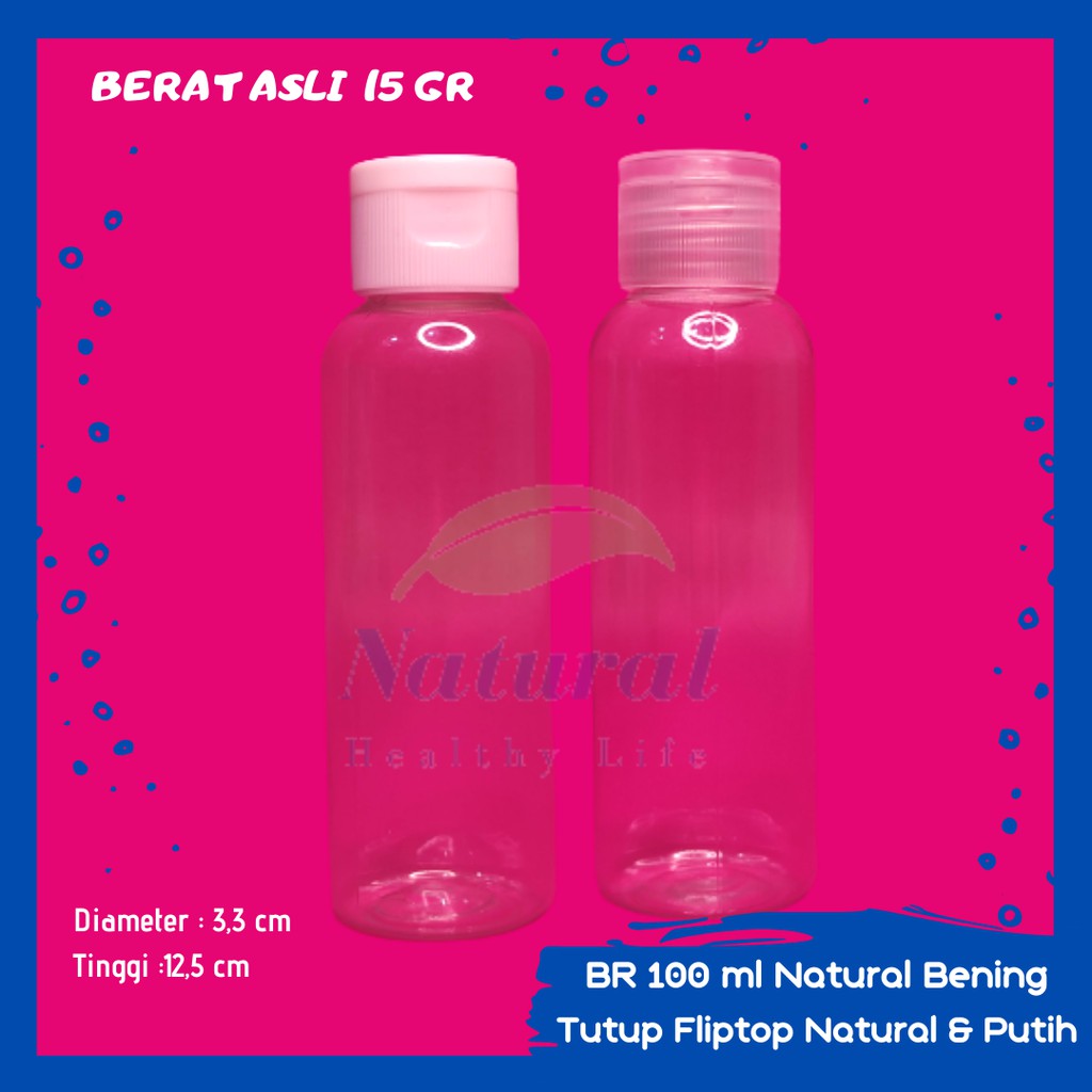 Botol 100ml Natural Bening Fliptop Neck 24 Bahan PET