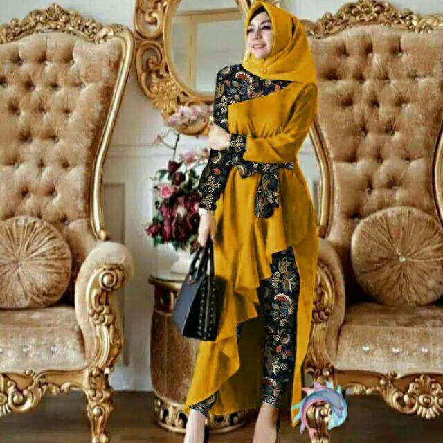 SET CELANA BELLALUNA BATIK, GAMIS HIJAB MUSLIM, DRESS MAXY, SETELAN