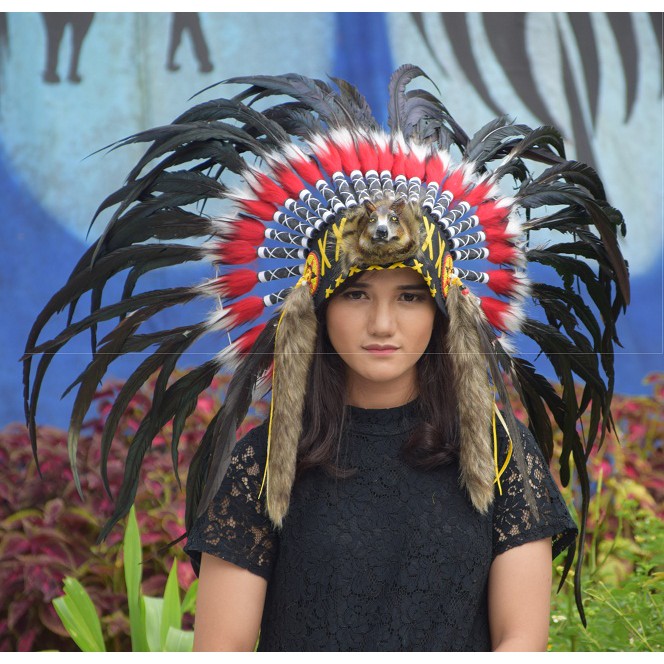 TOPI INDIAN - INDIAN HEADDRESS SMALL AYAM KENING SRIGALA HITAM