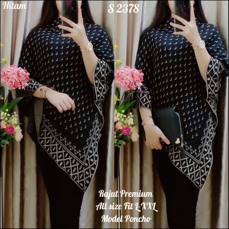 2378 Atasan Rajut Poncho Bird Premium