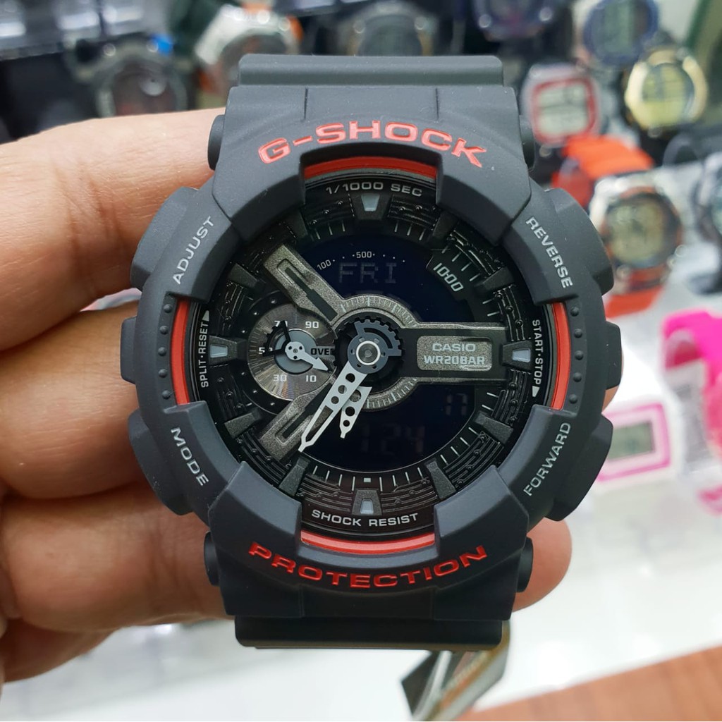 Jam Tangan Pria Casio G-Shock 100% Original GA-110HR-1A Tali Karet Hitam Lis Merah