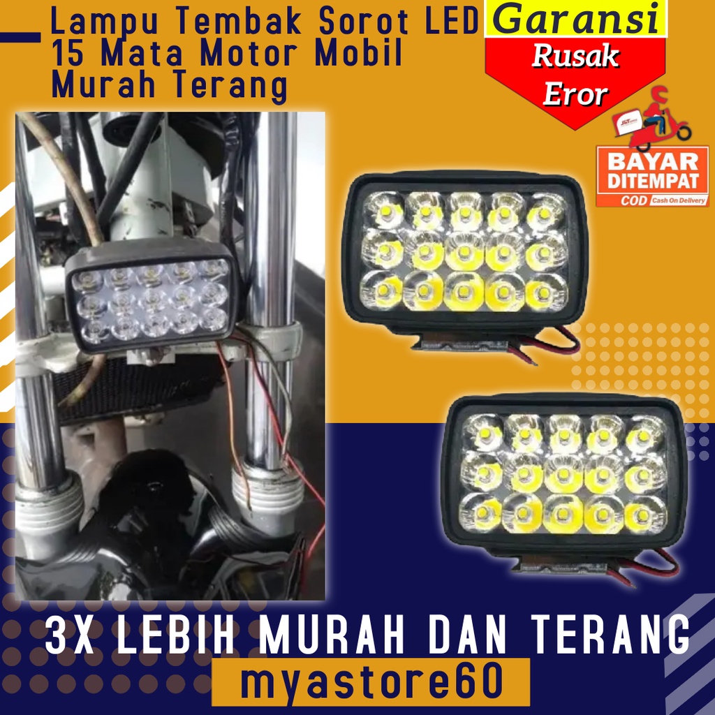 Lampu Tembak Sorot  Firing Light Lamp LED 15 Mata Motor Mobil Murah Terang Universal