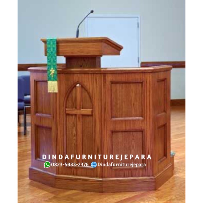 Podium mimbar gereja kayu jati - Podium mimbar salib - podium gereja