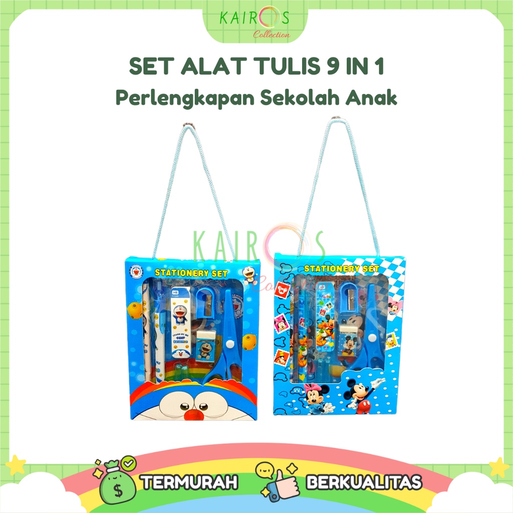 Set Alat Tulis 9 in 1 Medium Perlengkapan Sekolah Plus Gunting