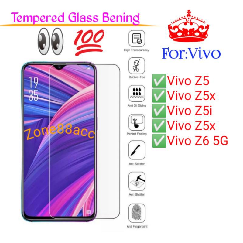 Vivo Z5 Z5x z5i Z6 Antigores Bening Tempered Glass Screen Guard protector TG