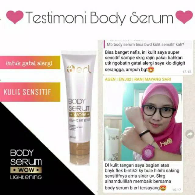 Body Serum B Erl Cosmetics | Pencerah Kulit Tubuh Pudarkan Bekas Luka