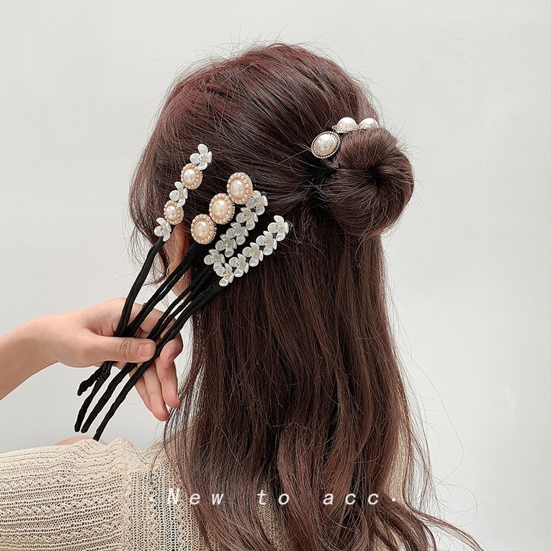 Ikat Rambut Desain Bunga Mutiara Imitasi Gaya Retro Korea Untuk Aksesoris Hiasan Kepala