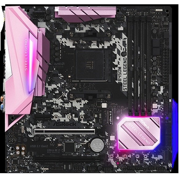 Motherboard Asrock B450M Steel Legend Pink Limited Edition - Motherboard AMD AM4