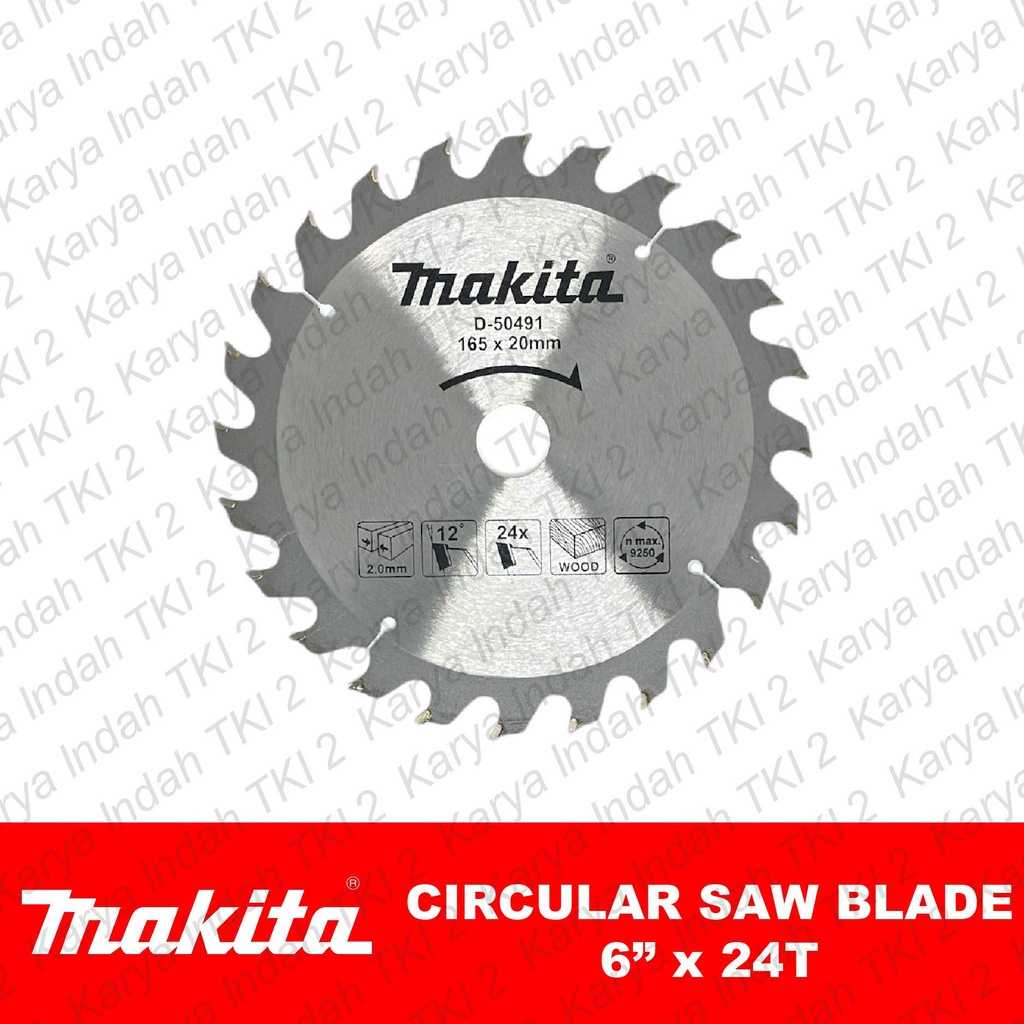 Gergaji Circle Kayu MAKITA 6 1/2" Mata 24 Teeth Circular Saw Blade TCT 6 Inch 165 mm x 24T