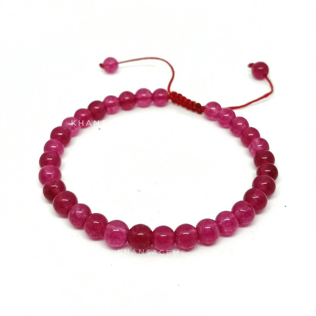 Gelang tangan batu giok Pink kristal diameter 6 mm