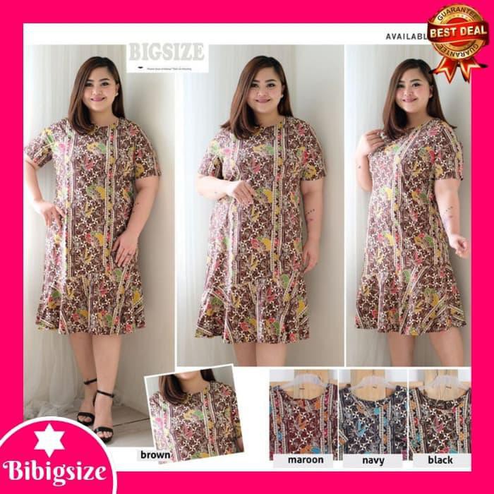 Sangat Populer Batik Dress Jumbo 445 - Atasan Dress Wanita Jumbo 445 - Maroon
