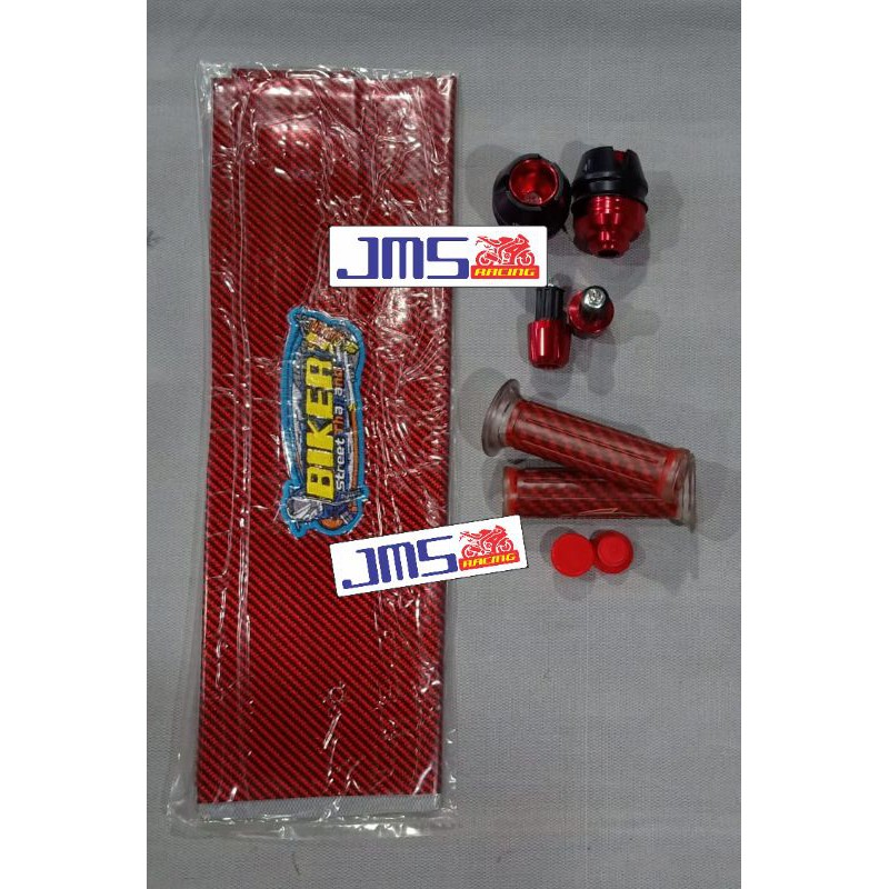 hand grip dan kulit jok carbon plus jalu stang dan jalu as roda cnc paketan set universal