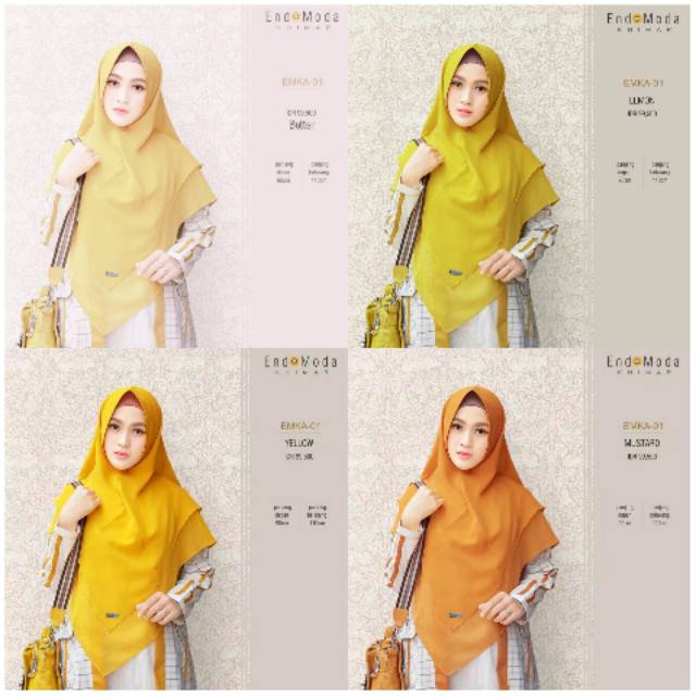 Kerudung Muslimah model Jilbab Khimar Endomoda EMKA 01 Kuning Yellow Mustard Lemon Butter Varian