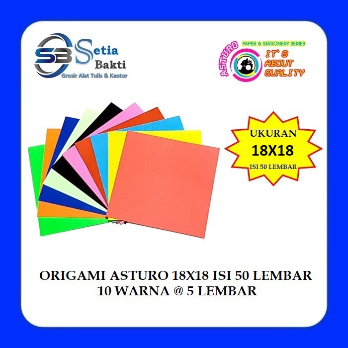 

ASTURO Origami 18 x 18 Isi 50 Lbr - Kertas Warna / Lipat / Hias - 1 Pak
