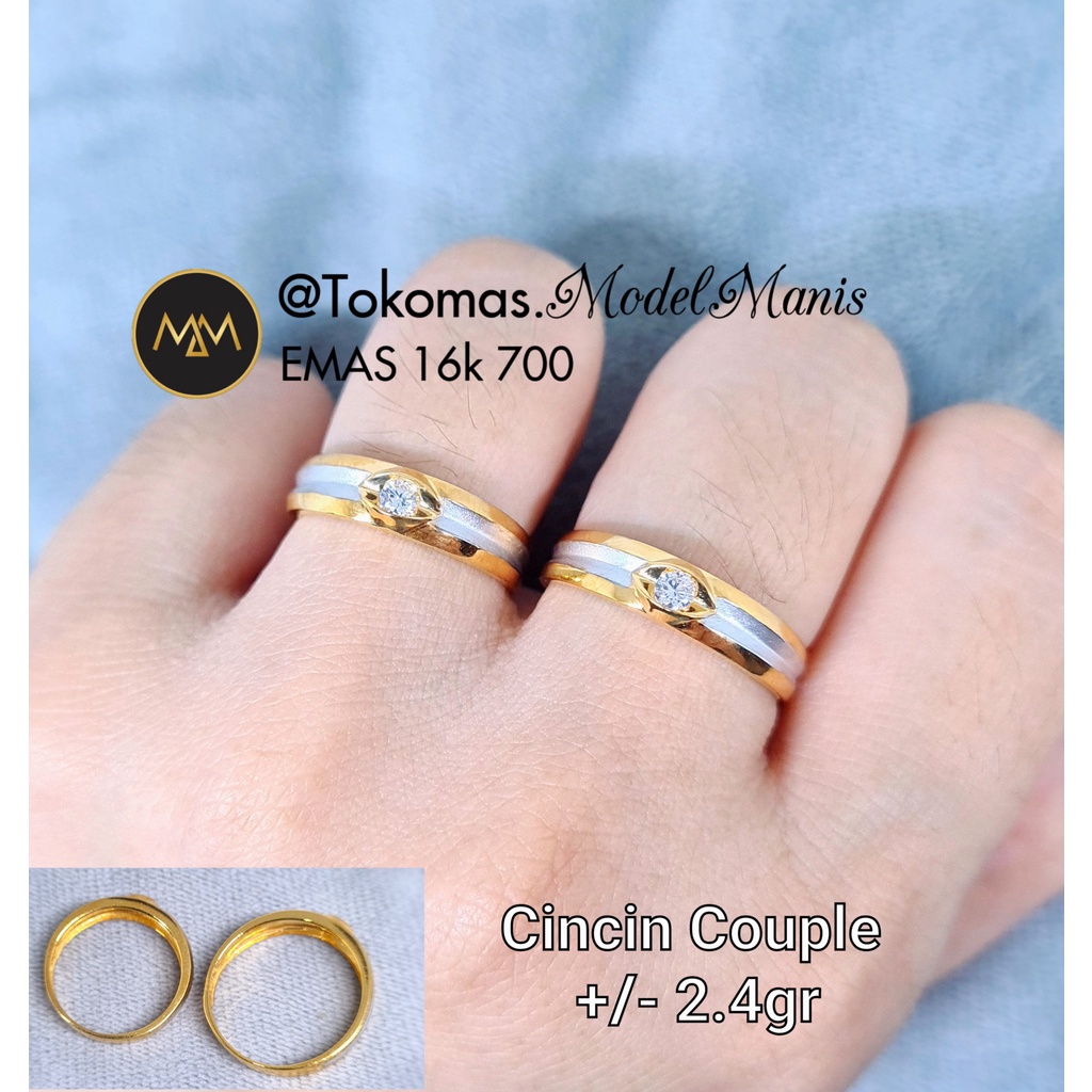 Cincin Emas couple wedding Ring kuning kombinasi putih emas 700 kadar 16k