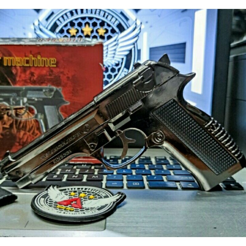 Korek Api Pistol M9 608 Silver Leather Machine//Korek Api Gas Full Besi free sarung