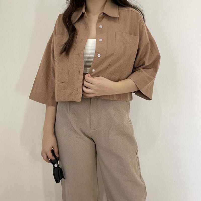 Kemeja Crop Linen Oversize // Crop Pocket Oversize