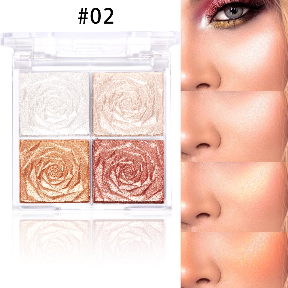 Glitter Four Highlighters CMAADU 4 Warna Colors Palette Bentuk Rose Waterproof Original